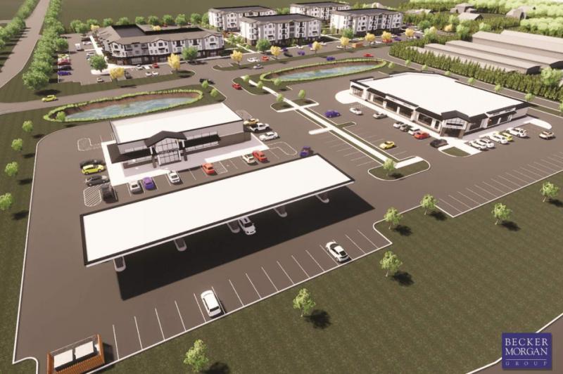 Under conditions proposed by the Sussex County Planning and Zoning Commission, a planned convenience store and pharmacy could not open for business until the Route 1-Cave Neck Road grade-separated interchange project is complete. BECKER MORGAN GROUP GRAPHIC